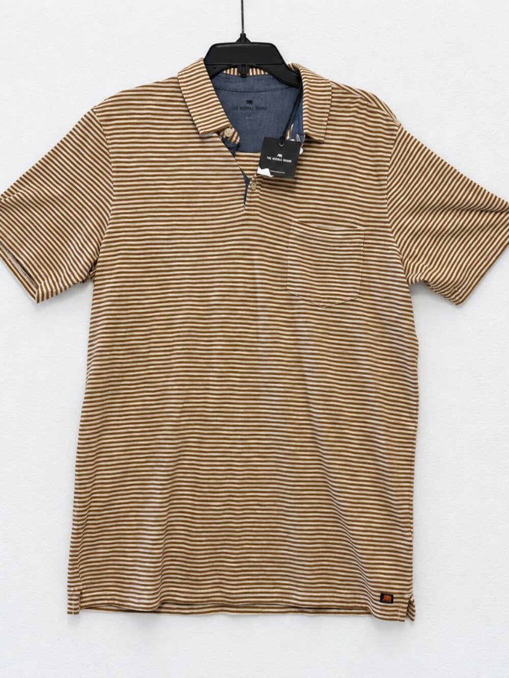 The Normal Brand 100% Cotton Striped Short Sleeve Polo Shirt L Brown Men's NEW